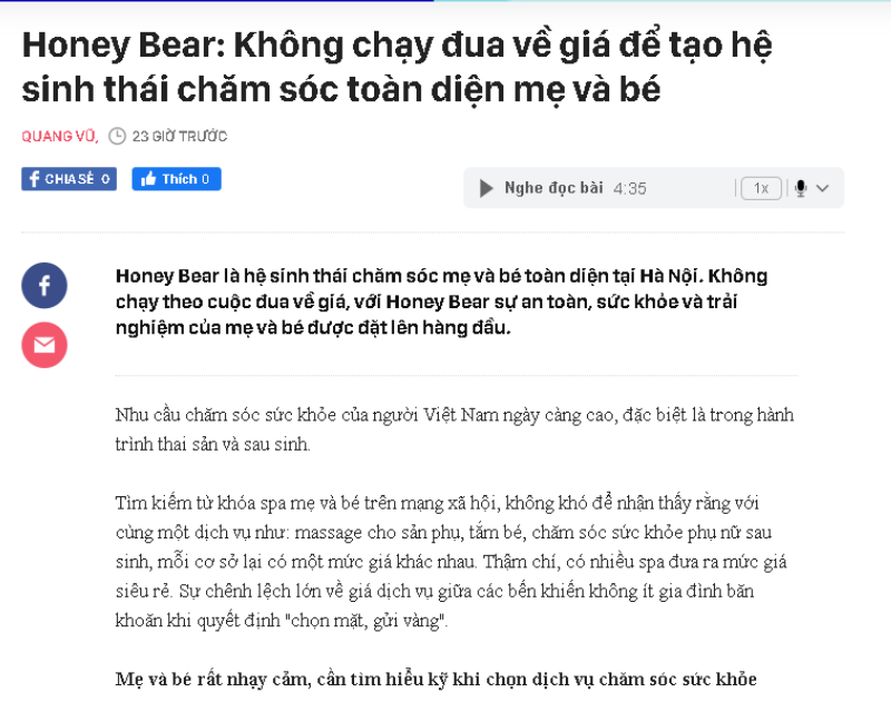 Honey Bear - Hệ sinh thái chăm sóc mẹ và bé toàn diện vừa được Afamily đề cập